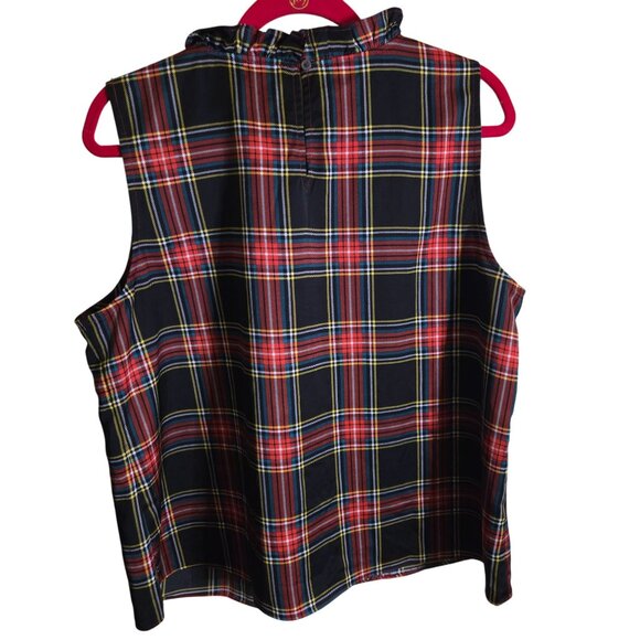 JCrew Tartan Now Neck To With Ruffles Sleeveless High Collar Size XL - Picture 3 of 9